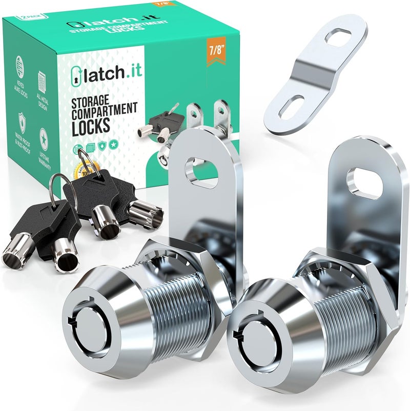 LATCH.IT 7/8” RV Storage Locks | 2-Pack RV Compartment Locks | Utility Cam Lock | 100% Metal RV Locks for Storage Door on Camper or Trailer | 4 Key RV Cam Lock - Image 1