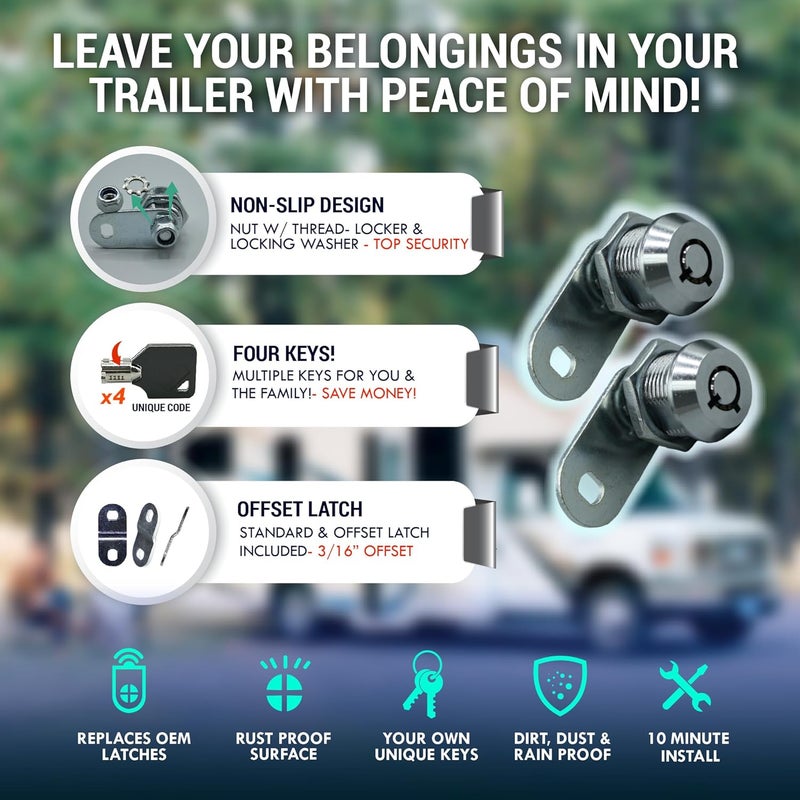 LATCH.IT 7/8” RV Storage Locks | 2-Pack RV Compartment Locks | Utility Cam Lock | 100% Metal RV Locks for Storage Door on Camper or Trailer | 4 Key RV Cam Lock - Image 4