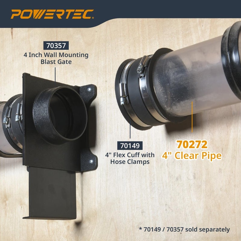 POWERTEC أنبوب PVC شفاف 4" × 36" طويل، 2PK أنبوب بلاستيكي صلب، أنبوب دائري متوافق مع ملحقات جمع الغبار، خرطوم لأدوات النجارة، نظام جمع الغبار، سيارات ألعاب ومغذيات الطيور (70272-P2V) - Image 3