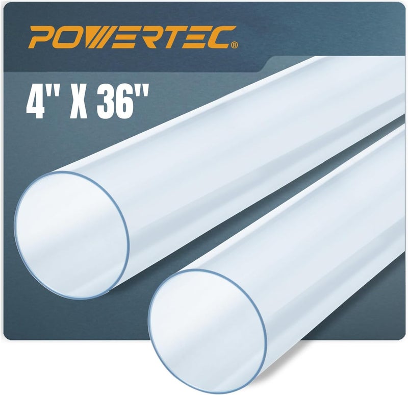 POWERTEC أنبوب PVC شفاف 4" × 36" طويل، 2PK أنبوب بلاستيكي صلب، أنبوب دائري متوافق مع ملحقات جمع الغبار، خرطوم لأدوات النجارة، نظام جمع الغبار، سيارات ألعاب ومغذيات الطيور (70272-P2V) - Image 1