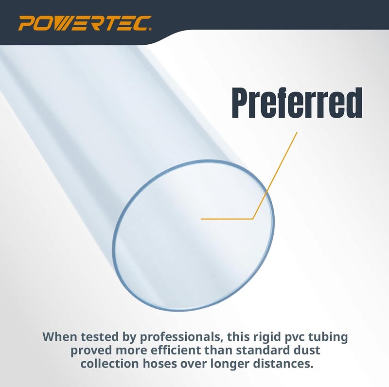 POWERTEC أنبوب PVC شفاف 4" × 36" طويل، 2PK أنبوب بلاستيكي صلب، أنبوب دائري متوافق مع ملحقات جمع الغبار، خرطوم لأدوات النجارة، نظام جمع الغبار، سيارات ألعاب ومغذيات الطيور (70272-P2V) - Image 2