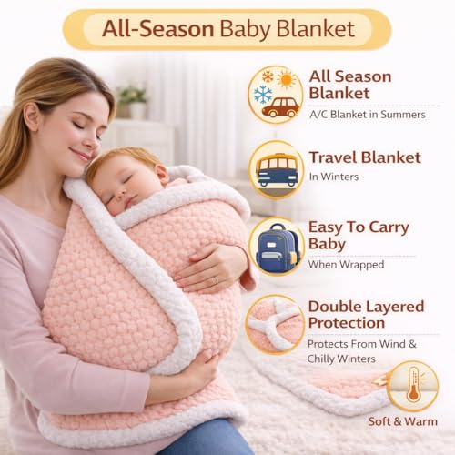 BRANDONN Premium Baby Blanket 100×75 cm – Ultra Soft Flannel Sherpa Newborn Blanket for Winter, AC, Stroller, Crib, Travel (0-12 Months) - Image 2