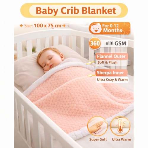 BRANDONN Premium Baby Blanket 100×75 cm – Ultra Soft Flannel Sherpa Newborn Blanket for Winter, AC, Stroller, Crib, Travel (0-12 Months) - Image 3