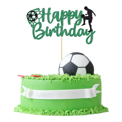 Confetti! Football Soccer Cake Topper Happy Birthday Sign Football Player Cake Decorations for Sport Theme Man Boy Girl Birthday Party Decoration Supplies - Image 1