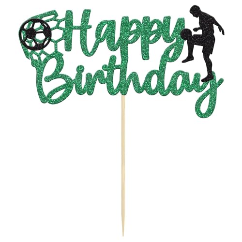 Confetti! Football Soccer Cake Topper Happy Birthday Sign Football Player Cake Decorations for Sport Theme Man Boy Girl Birthday Party Decoration Supplies - Image 3