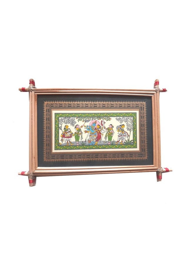 ZOCTALGEM 13 inches Tussar pattachitra Painting with Frame of Raghurajpur/Orissa handicrafts (Rash Leela) - Image 1