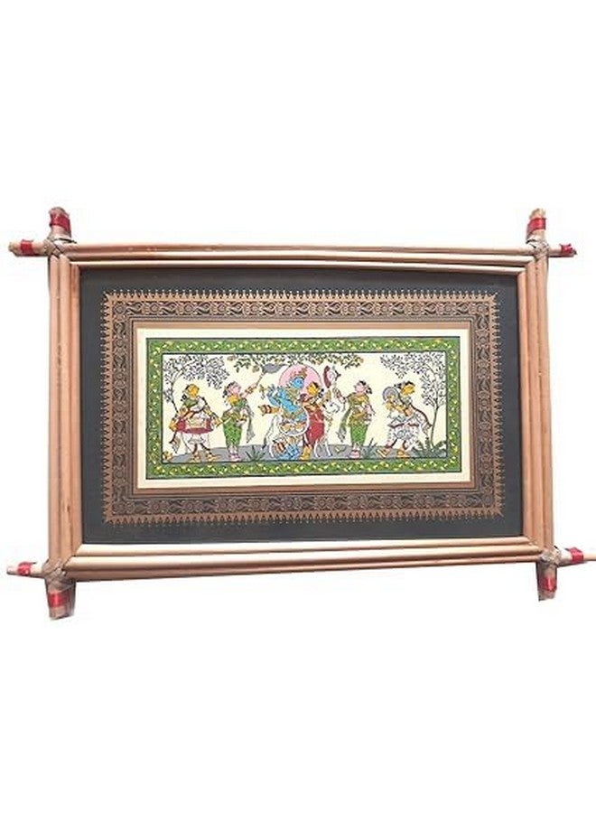 ZOCTALGEM 13 inches Tussar pattachitra Painting with Frame of Raghurajpur/Orissa handicrafts (Rash Leela) - Image 2