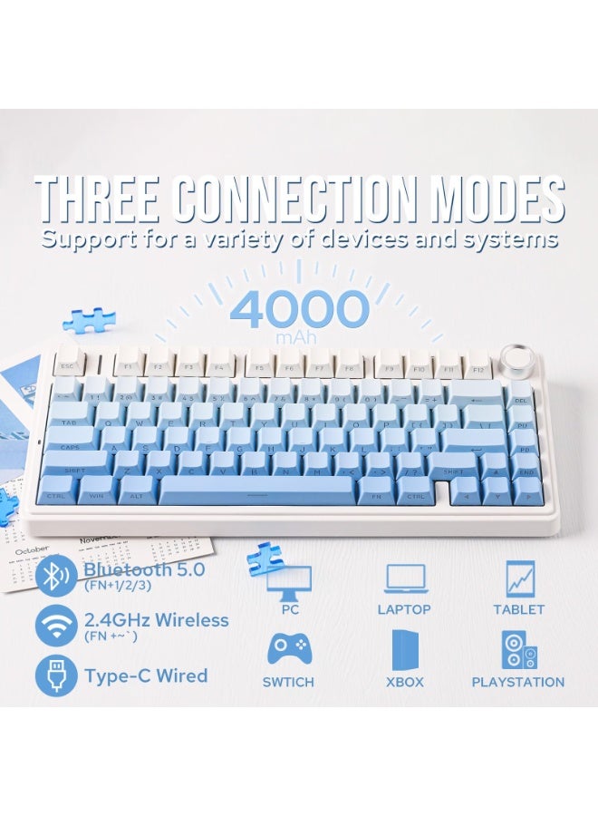 AULA F75 Gasket Mechanical Keyboard, 75% Wireless Hot Swappable Gaming Keyboard with Five-Layer Padding&Knob, Bluetooth/2.4GHz/USB-C, RGB Reaper Switch - Image 3