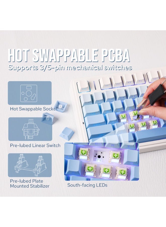 AULA F75 Gasket Mechanical Keyboard, 75% Wireless Hot Swappable Gaming Keyboard with Five-Layer Padding&Knob, Bluetooth/2.4GHz/USB-C, RGB Reaper Switch - Image 4