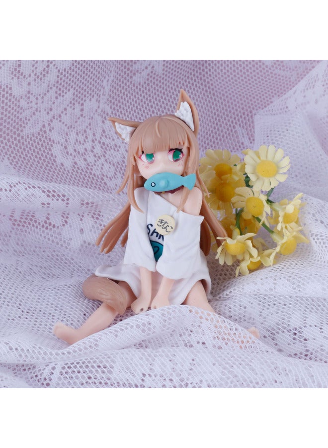 Two-dimensional Anime Nakano Beautiful Girl Dressing Figure Irena Cat Eating Fish Ania Hand-made Model Ornaments-Color:The Swimming Ring Is Coated By Bituan - Bagged  - Image 5