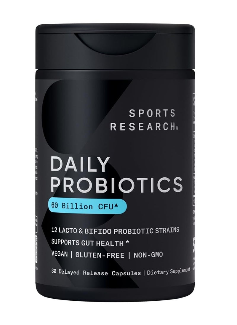 SPORTS RESEARCH - Sports Research Daily Probiotic 60 Billion CFU For Gut Health And Digestive Support 30 Vegetarian Capsules - Image 1