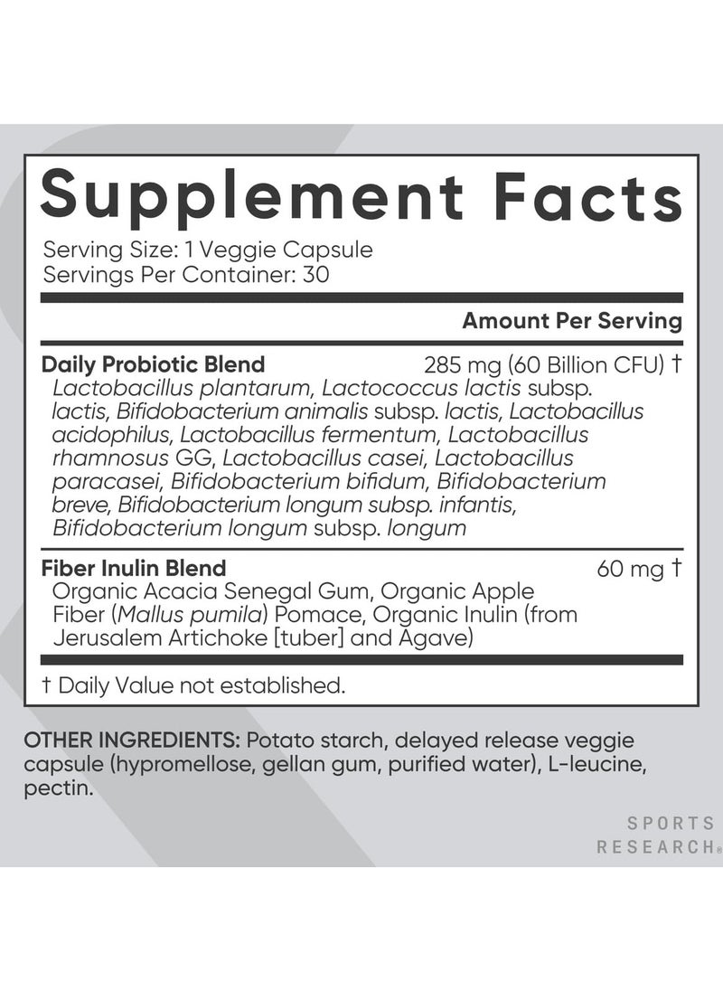 SPORTS RESEARCH - Sports Research Daily Probiotic 60 Billion CFU For Gut Health And Digestive Support 30 Vegetarian Capsules - Image 1