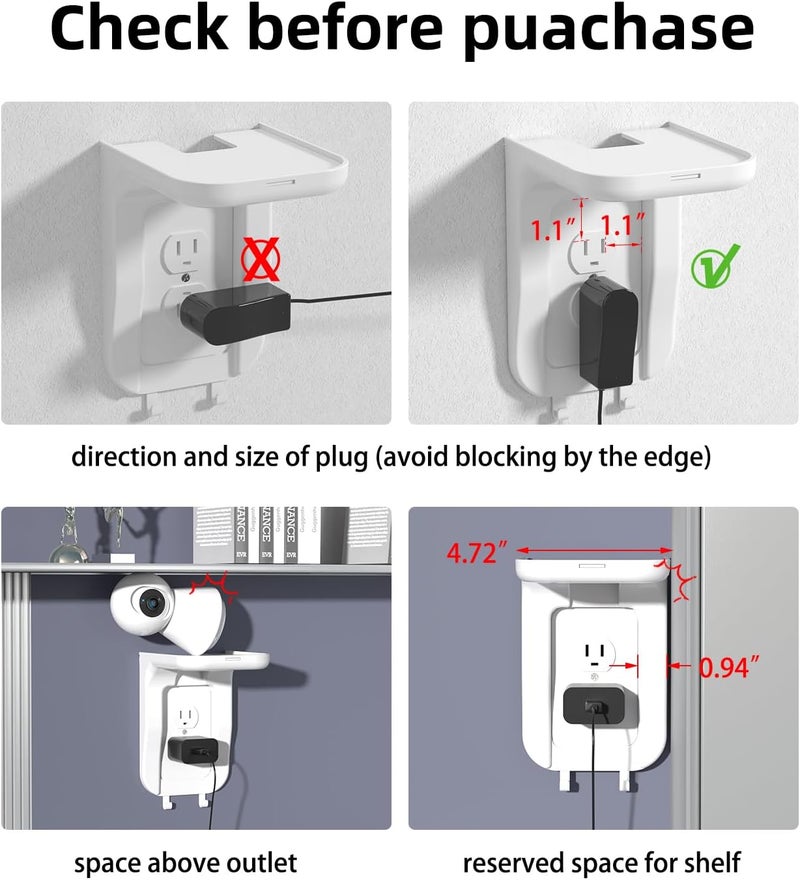 Suptek Wall Outlet Shelf 2 Pack,Home Wall Shelf Organizer for Outlets,Perfect for Bathroom, Kitchen, Bedrooms,Hold Cell Phone,Speaker up to 20lbs,With Cable Management and Detachable Hooks,White(S3W2) - Image 4
