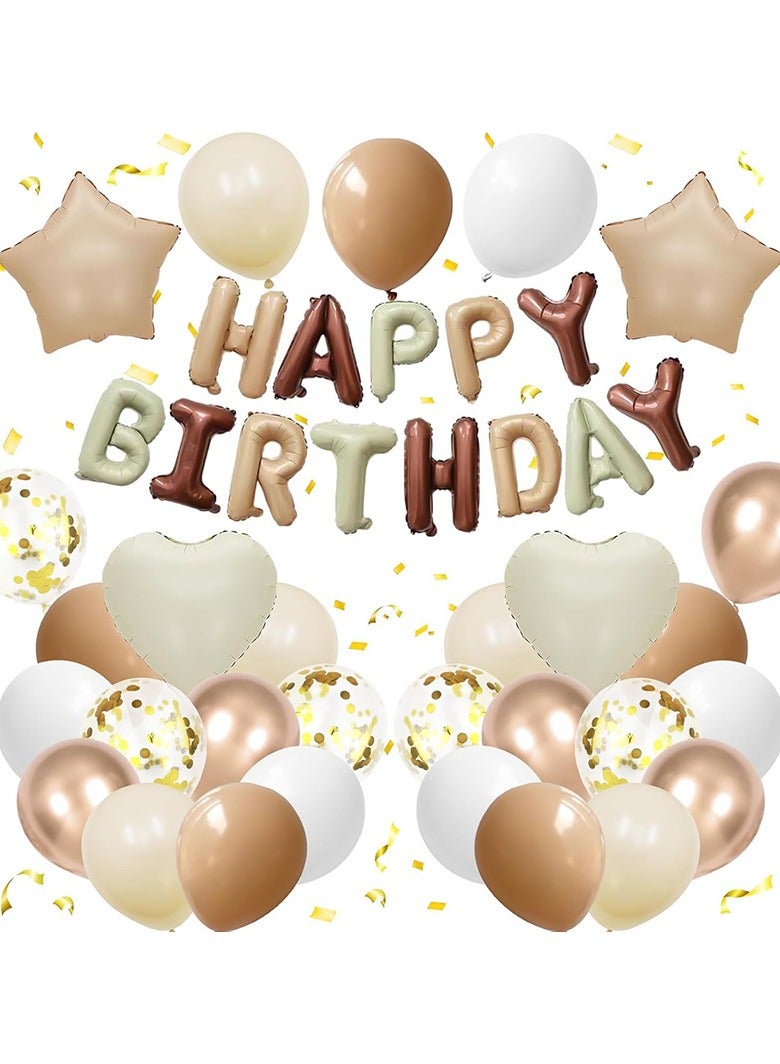 JEEJPV Beige Balloon Happy Birthday Party Decoration Set - Party Balloons with Happy Birthday, Confetti Balloons - Image 1