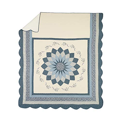MODERN HEIRLOOM Blue Floral Embroidered Quilted Bedspread - Lightweight Breathable All Seasons Bedding, King Size - Image 5