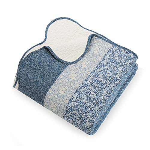 MODERN HEIRLOOM Blue Floral Embroidered Quilted Bedspread - Lightweight Breathable All Seasons Bedding, King Size - Image 3