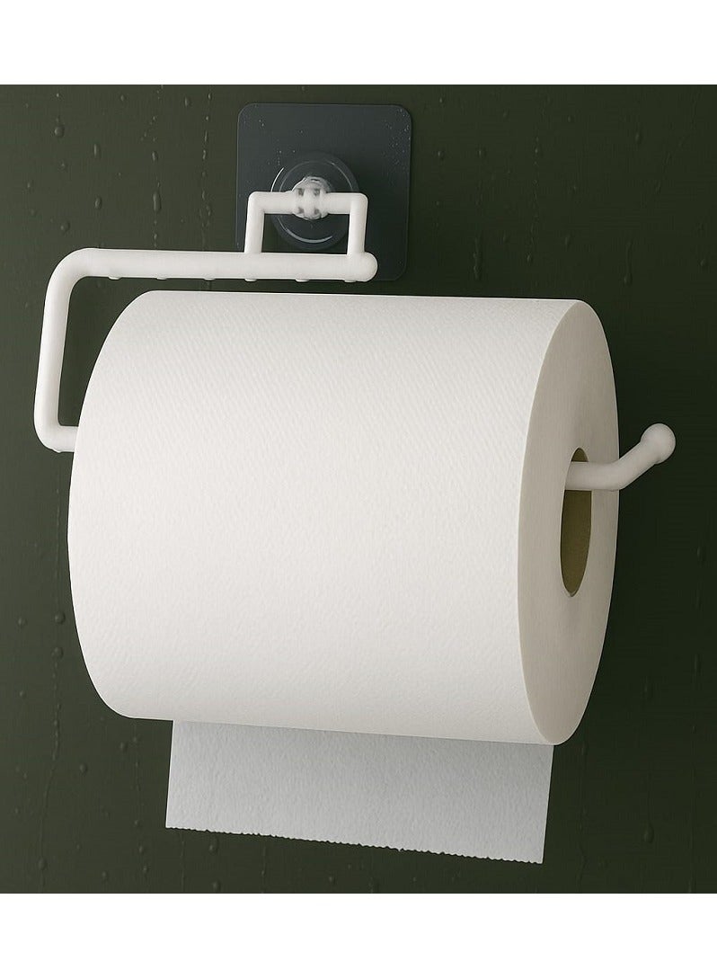 MASIA Self-Adhesive Tissue Holder for Bathroom and Kitchen – Wall-mounted installation with no drilling required, featuring a modern and elegant design. Made of durable white plastic, measuring 28 cm in length. Suitable for use as a bathroom tissue holder, toilet paper holder, or kitchen towel rack. - Image 1