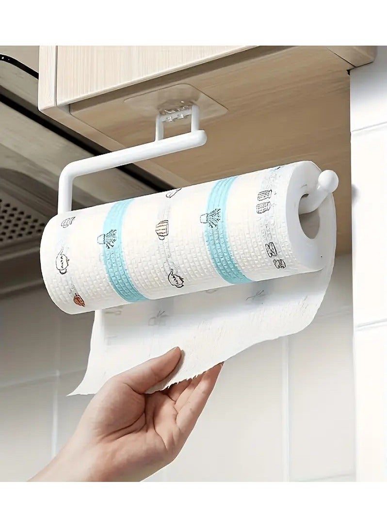 MASIA Self-Adhesive Tissue Holder for Bathroom and Kitchen – Wall-mounted installation with no drilling required, featuring a modern and elegant design. Made of durable white plastic, measuring 28 cm in length. Suitable for use as a bathroom tissue holder, toilet paper holder, or kitchen towel rack. - Image 2