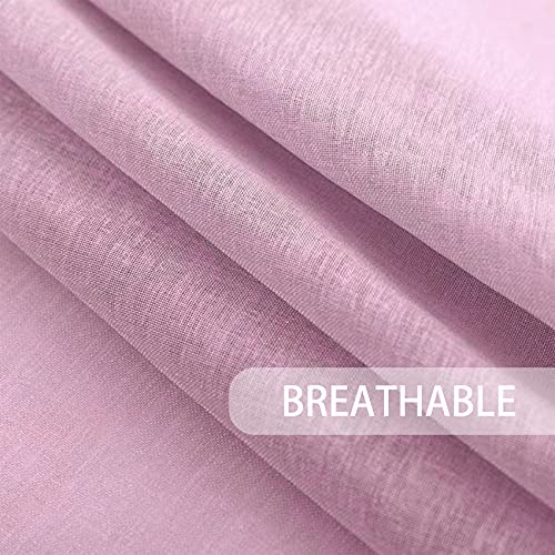 UPOPO Pink Valance 15 inches Long Sheer Curtain Valance Living Room Bedroom Kitchen Voile Transparent Light Filtering Valance Curtain Small Short Door Window Treatment 2 Panels Rod Pocket - Image 3