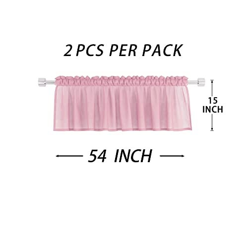 UPOPO Pink Valance 15 inches Long Sheer Curtain Valance Living Room Bedroom Kitchen Voile Transparent Light Filtering Valance Curtain Small Short Door Window Treatment 2 Panels Rod Pocket - Image 4