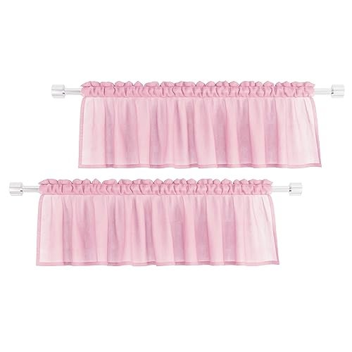 UPOPO Pink Valance 15 inches Long Sheer Curtain Valance Living Room Bedroom Kitchen Voile Transparent Light Filtering Valance Curtain Small Short Door Window Treatment 2 Panels Rod Pocket - Image 1