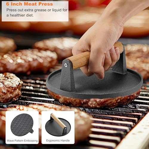 grilljoy مجموعة أدوات الشواء الاحترافية من جريل جوي مع مكبس البرجر - ملعقة شواء سميكة إضافية، مقلّب، مقلّب - مجموعة أدوات الشواء المسطحة 38 قطعة للشواء في الهواء الطلق، تبيانيكي، التخييم والطهي - Image 4