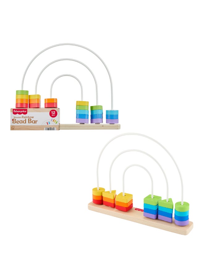 Fisher-Price Wood Baby Toy Rainbow Bead Bar Maze, Educational Activity for Fine Motor Skill Development for Toddlers Ages 1+ Years - Image 1