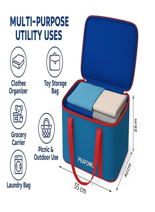 Peafowl Nylon Big Underbed Storage Bag Moisture Proof Cloth Organiser with Zippered Closure and Handle(Red Blue, 56x46x28cm) Rectangular (1) - Image 2