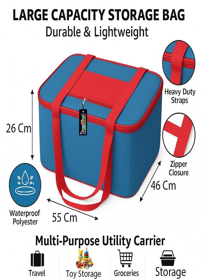 Peafowl Nylon Big Underbed Storage Bag Moisture Proof Cloth Organiser with Zippered Closure and Handle(Red Blue, 56x46x28cm) Rectangular (1) - Image 4