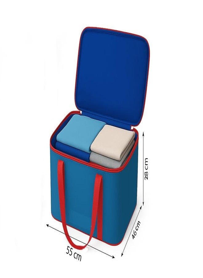 Peafowl Nylon Big Underbed Storage Bag Moisture Proof Cloth Organiser with Zippered Closure and Handle(Red Blue, 56x46x28cm) Rectangular (1) - Image 3