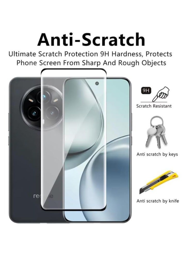 حماية شاشة Realme 14 Pro Plus زجاج مقسى لاصق كامل تغطية كاملة خالي من الفقاعات مضاد للخدش عالي الوضوح استجابة عالية لـ Realme 14 Pro+ 5G 2025 5D أسود - Image 2