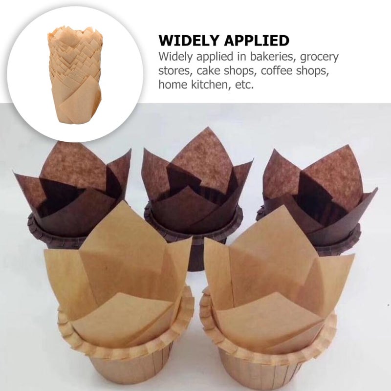 Natural Tulip Paper Cupcake Liners 100 Pcs Greaseproof High Temperature Resistant Baking Cups - Image 4