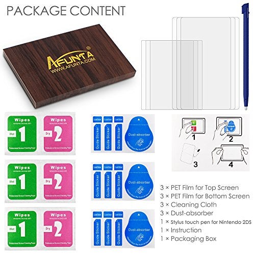AFUNTA Screen Protector and Stylus Compatible 2DS, AFUNTA 3 Pack (6 Pcs) HD Clear PET Film for Top and Bottom Screen, with 1 Plastic Blue Screen Touch Pen - Image 3