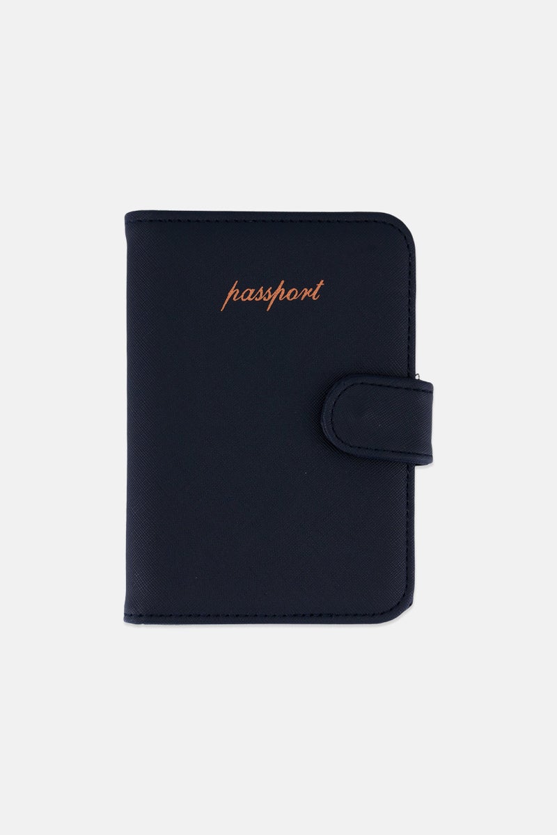 Miamica Women Brand Logo Passport Case 21 L x 16 H x 1 W cm, Navy - Image 1