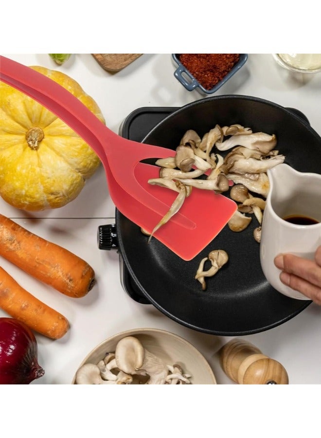 2 في 1 ملقط قبضة وملعقة تقليب البيض 2 في 1، 2 عبوة ملقط تقليب البيض ملقط تقليب البيض مزدوج الوجهين لخبز الفطائر، ملعقة مطبخ متعددة الاستخدامات لطبخ المطبخ، أسود أحمر - Image 5