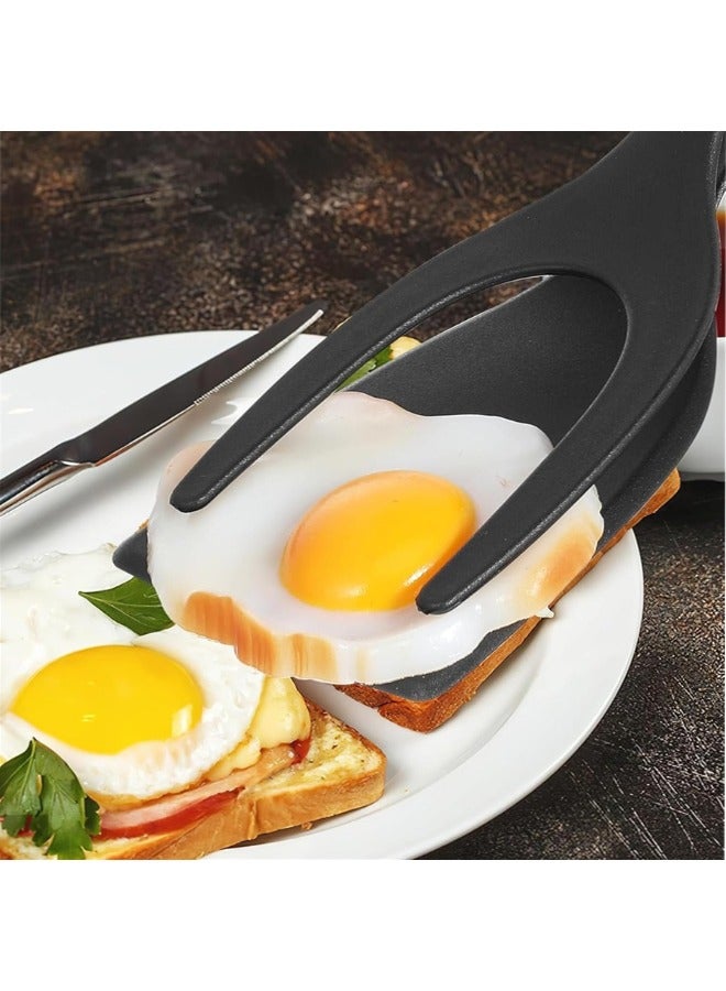 2 في 1 ملقط قبضة وملعقة تقليب البيض 2 في 1، 2 عبوة ملقط تقليب البيض ملقط تقليب البيض مزدوج الوجهين لخبز الفطائر، ملعقة مطبخ متعددة الاستخدامات لطبخ المطبخ، أسود أحمر - Image 3