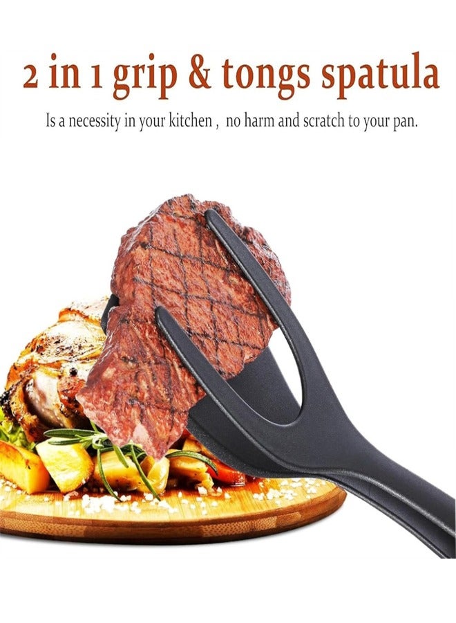 2 في 1 ملقط قبضة وملعقة تقليب البيض 2 في 1، 2 عبوة ملقط تقليب البيض ملقط تقليب البيض مزدوج الوجهين لخبز الفطائر، ملعقة مطبخ متعددة الاستخدامات لطبخ المطبخ، أسود أحمر - Image 4