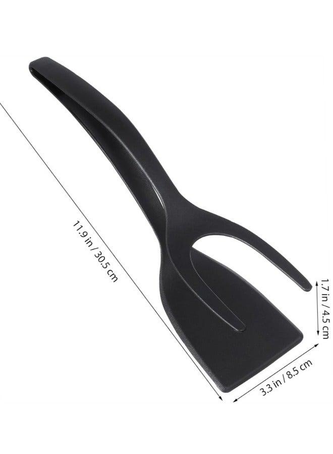2 في 1 ملقط قبضة وملعقة تقليب البيض 2 في 1، 2 عبوة ملقط تقليب البيض ملقط تقليب البيض مزدوج الوجهين لخبز الفطائر، ملعقة مطبخ متعددة الاستخدامات لطبخ المطبخ، أسود أحمر - Image 2