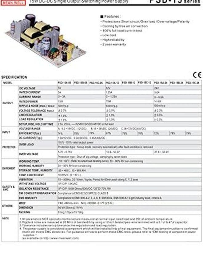 Mean Well PSD 15A 24V 0 6A 14 4W DC DC Single Output Switching Power Supply Converter - Image 3
