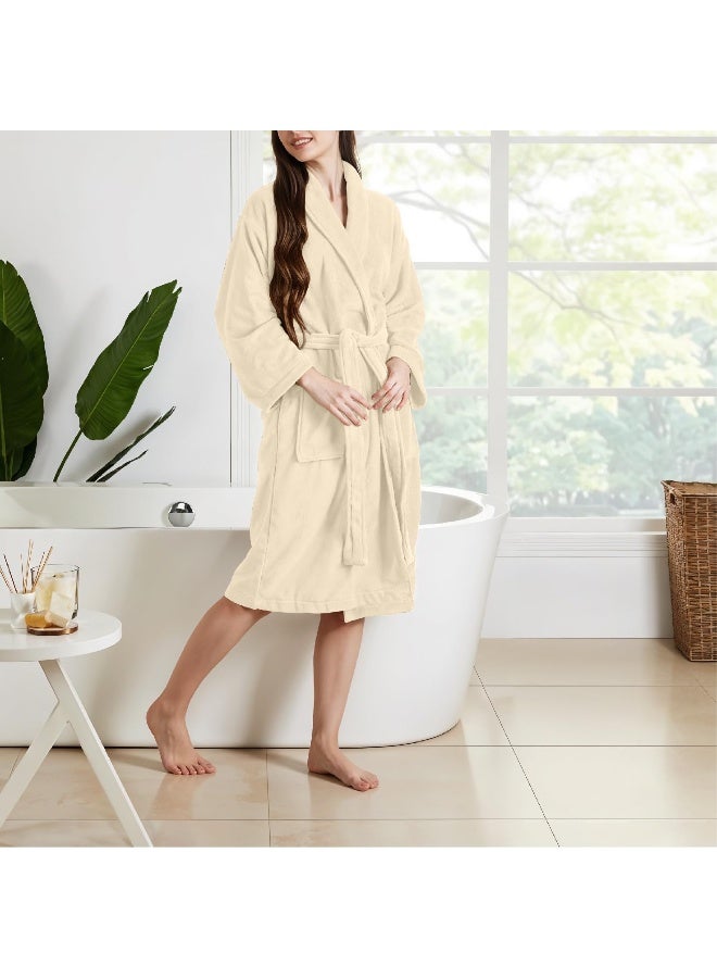 Cotton home Cotton Home Unisex Bathrobe - 100% Cotton Super Soft Highly Absorbent Lightweight Bathrobes for Women & Men - Ideal for Everyday Comfort & Relaxation Ivory  - Image 2