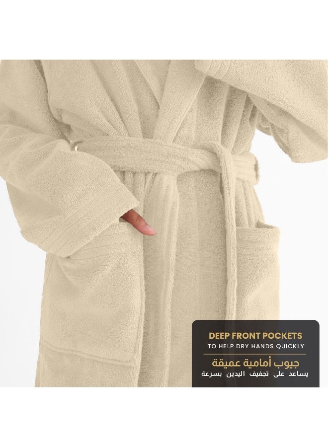 Cotton home Cotton Home Unisex Bathrobe - 100% Cotton Super Soft Highly Absorbent Lightweight Bathrobes for Women & Men - Ideal for Everyday Comfort & Relaxation Ivory  - Image 5