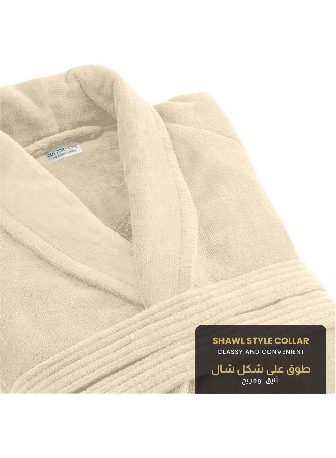 Cotton home Cotton Home Unisex Bathrobe - 100% Cotton Super Soft Highly Absorbent Lightweight Bathrobes for Women & Men - Ideal for Everyday Comfort & Relaxation Ivory  - Image 3