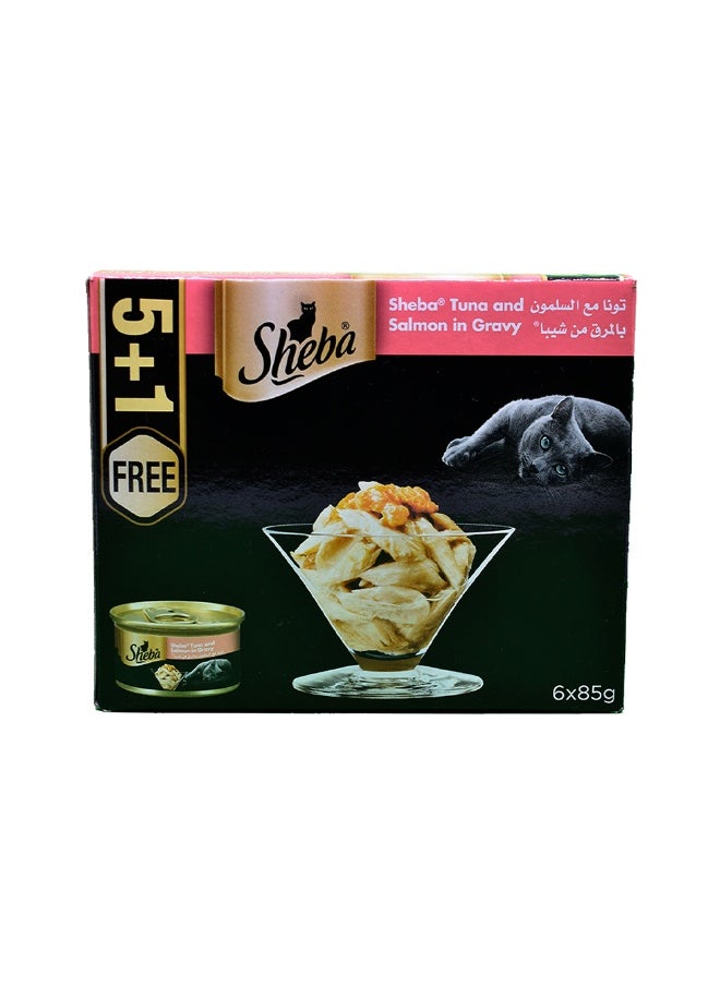 Sheba Sheba Flaked Tuna Topped with Salmon Cat Food - 85g - 5 + 1 Free 