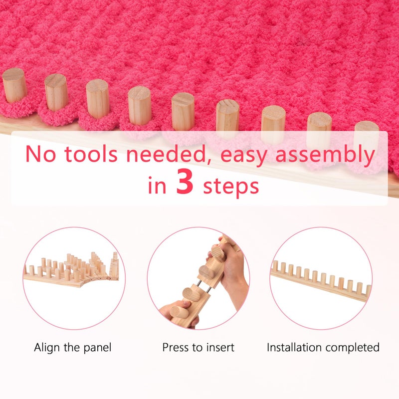 MLLNFUE 68" Chunky Blanket Loom Kit for DIY No-Needle Hand Knitting Adjustable Wooden Loom Frame Beginner Friendly Yarn Craft for Home Decor & Large Throw Blankets - Image 3