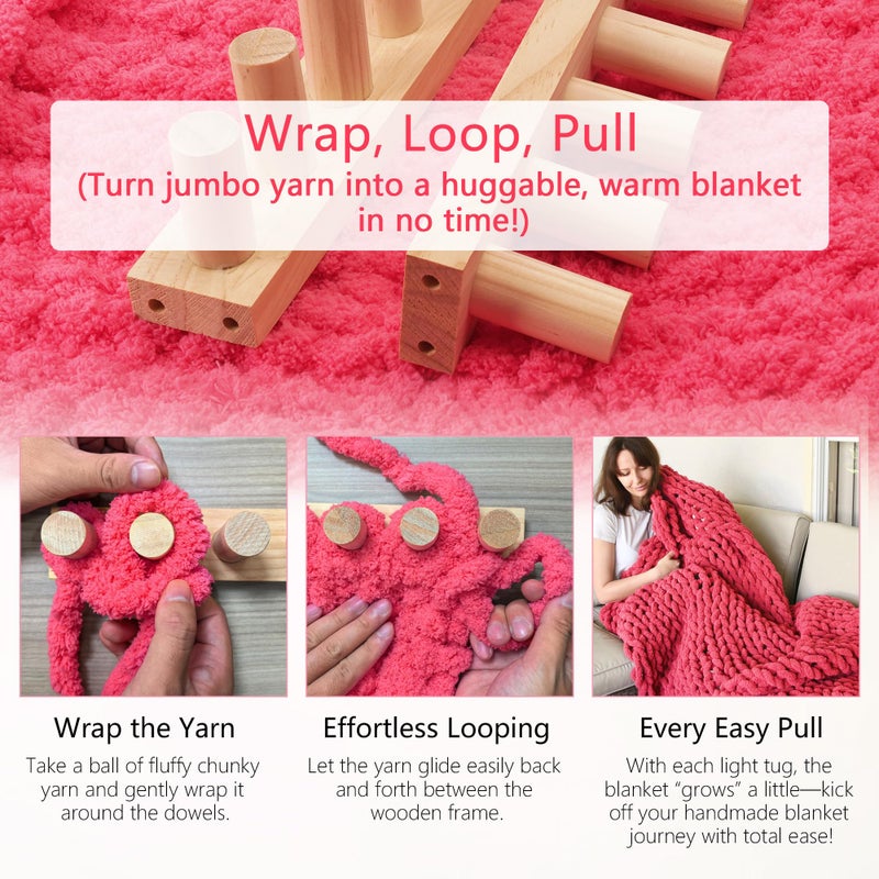 MLLNFUE 68" Chunky Blanket Loom Kit for DIY No-Needle Hand Knitting Adjustable Wooden Loom Frame Beginner Friendly Yarn Craft for Home Decor & Large Throw Blankets - Image 4