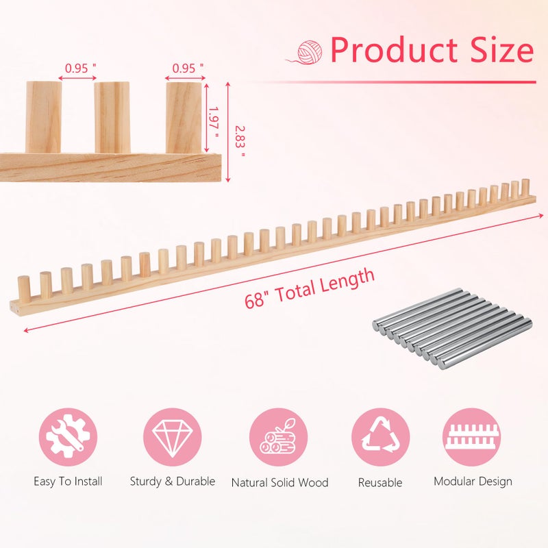 MLLNFUE 68" Chunky Blanket Loom Kit for DIY No-Needle Hand Knitting Adjustable Wooden Loom Frame Beginner Friendly Yarn Craft for Home Decor & Large Throw Blankets - Image 2