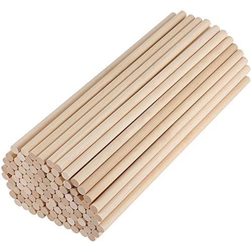 FUNSUEI 200 Pack 38 x 12 Inches Wooden Dowel Rods Natural Unfinished Dowel Rods Solid Hardwood Dowel Sticks for Crafts