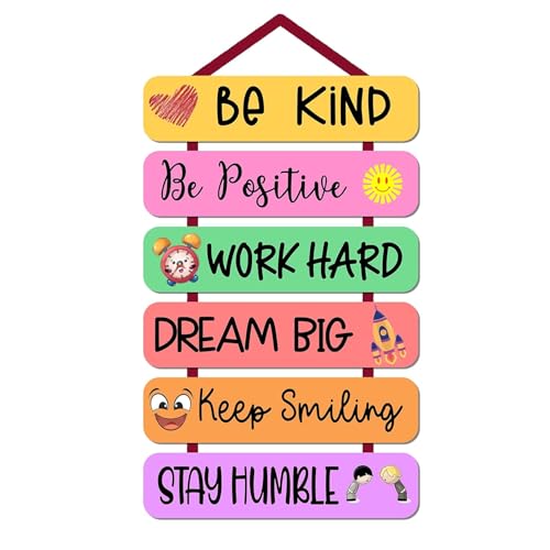 Woodkey Motivational Kids Room Wall Hanging Be Kind Be Positive Work Hard Dream Big Keep Smiling Stay Humble Idle For Birthday Gift Or Home Decore - Image 1