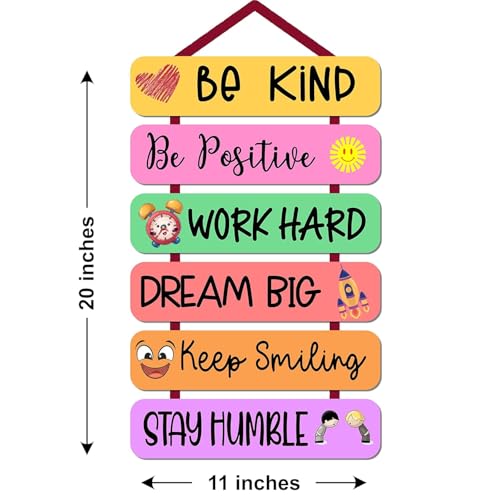 Woodkey Motivational Kids Room Wall Hanging Be Kind Be Positive Work Hard Dream Big Keep Smiling Stay Humble Idle For Birthday Gift Or Home Decore - Image 2