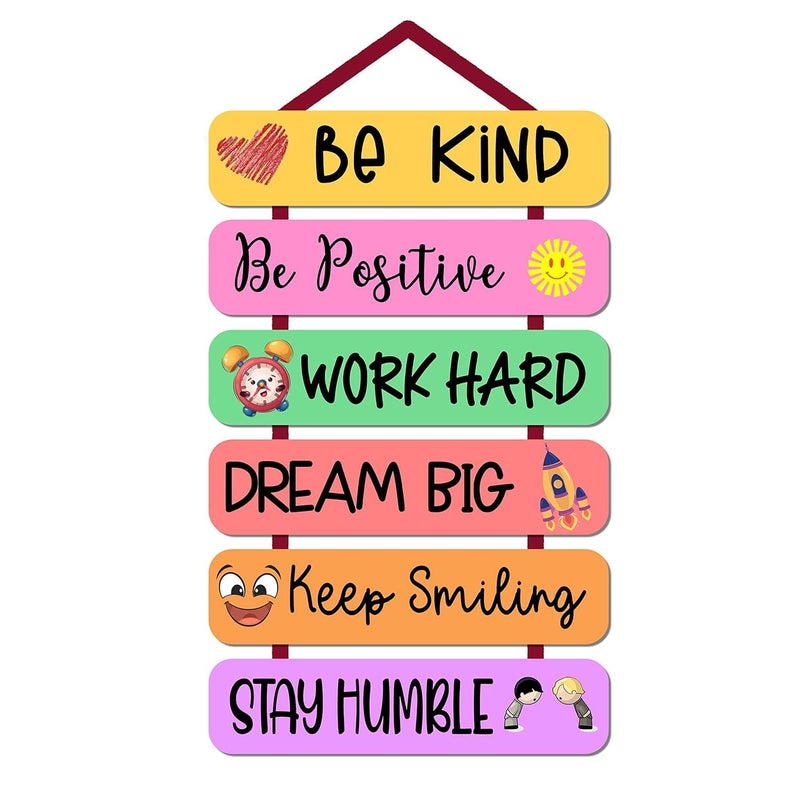 Woodkey Motivational Kids Room Wall Hanging Be Kind Be Positive Work Hard Dream Big Keep Smiling Stay Humble Idle For Birthday Gift Or Home Decore - Image 5
